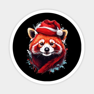 Red Panda Christmas with Santa Hat Magnet